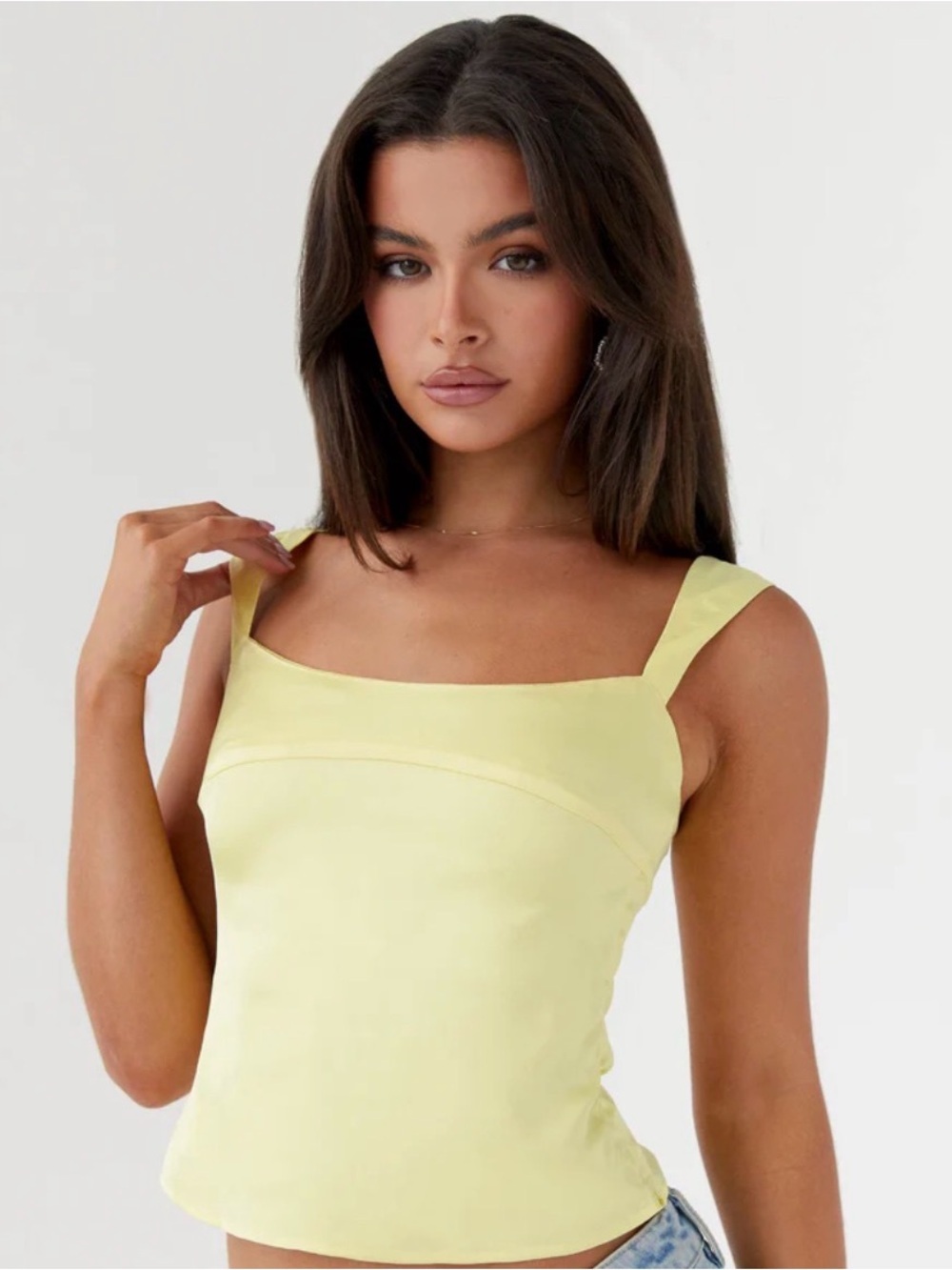 Peppermayo Lylah Yellow Satin top. Sz 10
